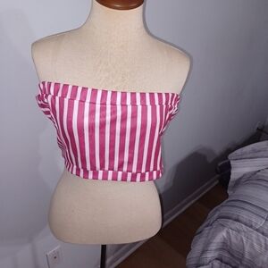 Sexy Pink and White - Pin Striped Tube Top- W Sz Large